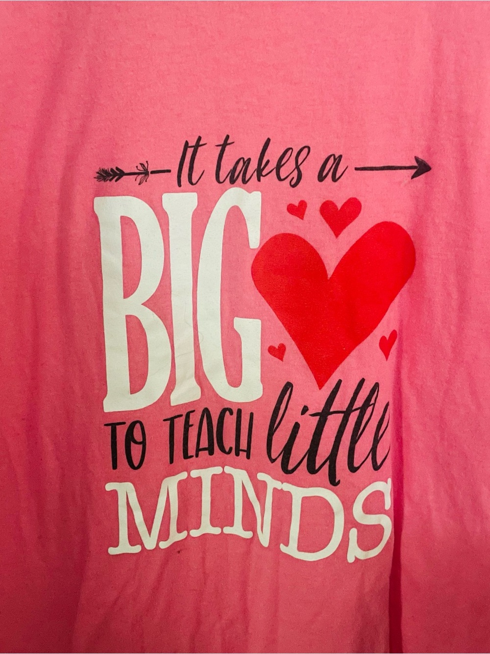 District Pink Tee with White & Red Teaching Heart Graphic